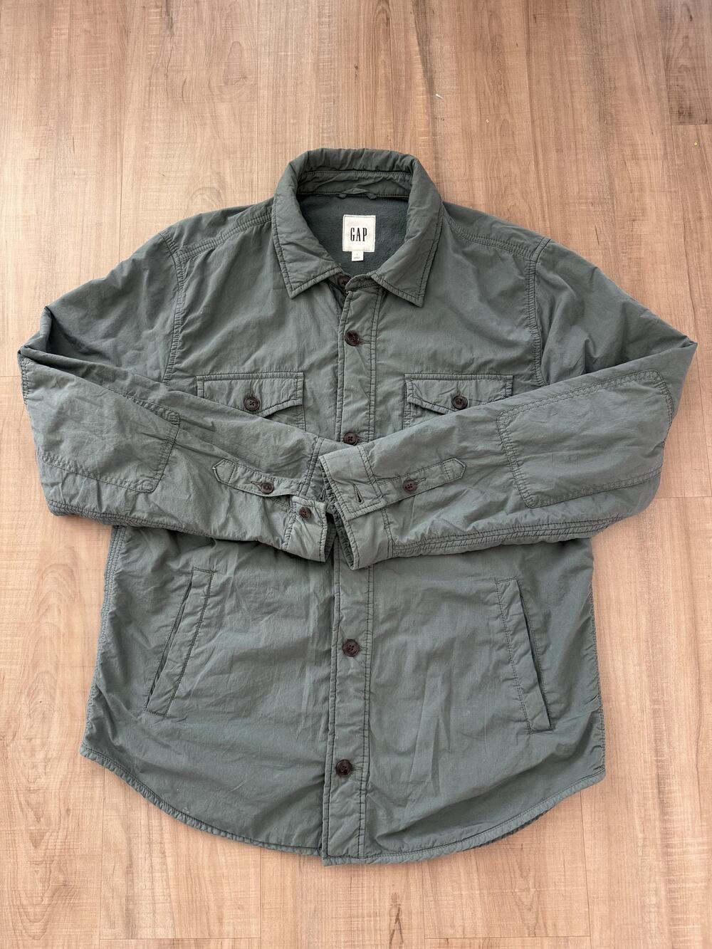 Gap Fleece Lined Shirt Jacket Mens Large Green Military Utility Shacket
